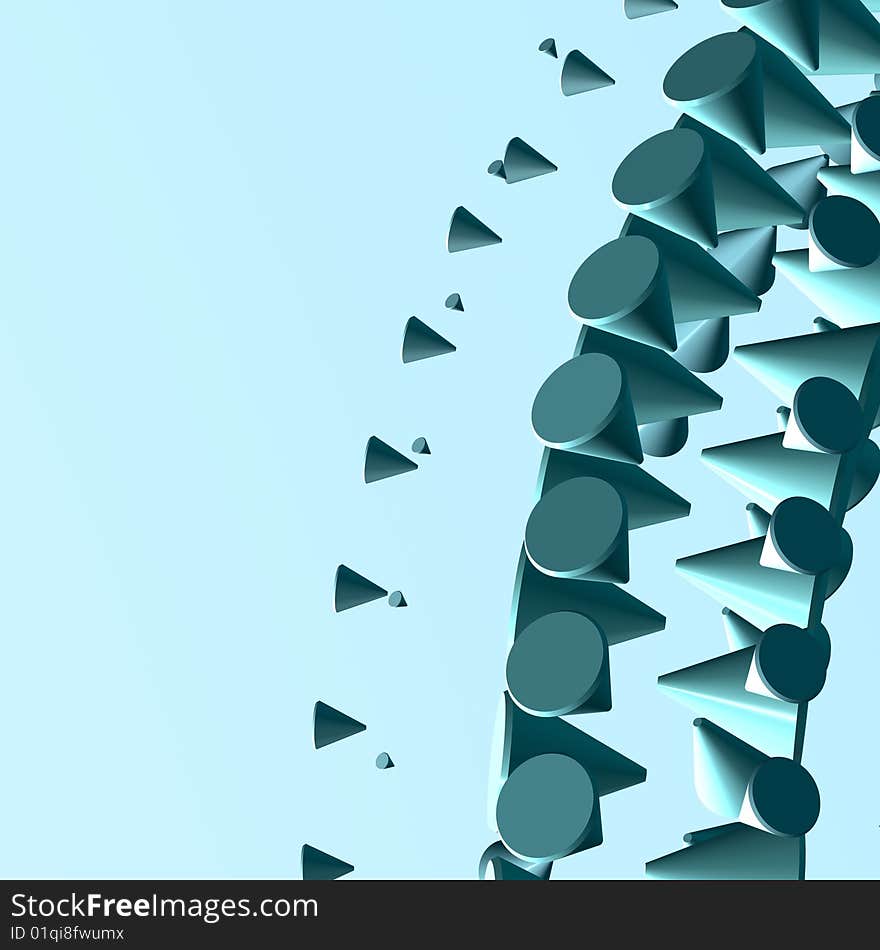 Abstract 3D cones blue background. Abstract 3D cones blue background.