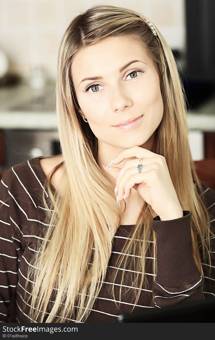 Portrait of a beautiful young woman at home. Portrait of a beautiful young woman at home.