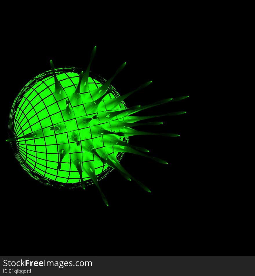 Abstract sphere with strips and cage lightning from inside