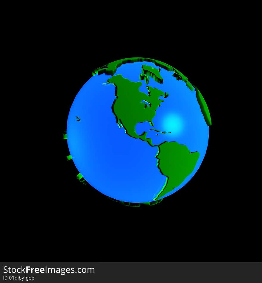 Blue globe with green continents. Blue globe with green continents