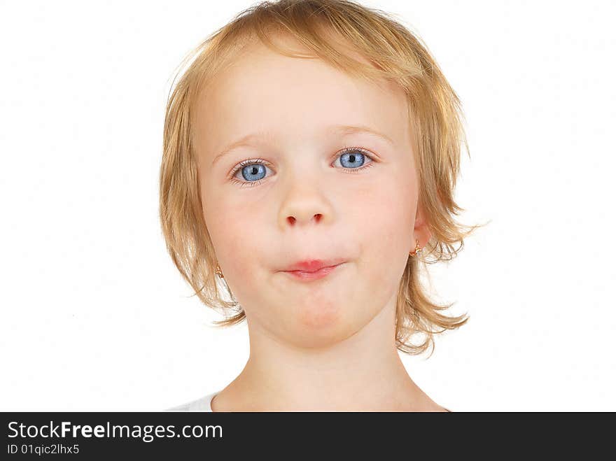 Funny toddler girl portrait isolated on white background