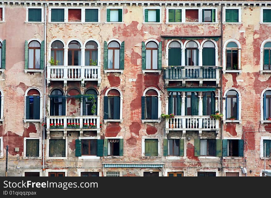 Details shot of building, old houses in Venice, Italy