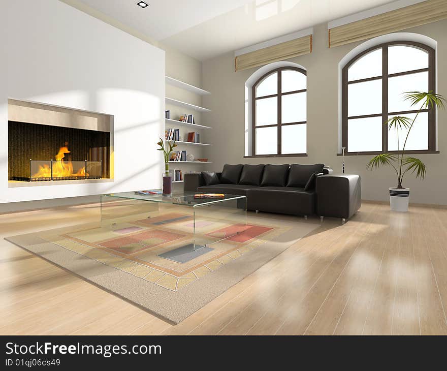 Hall with leather sofa and heater. Hall with leather sofa and heater