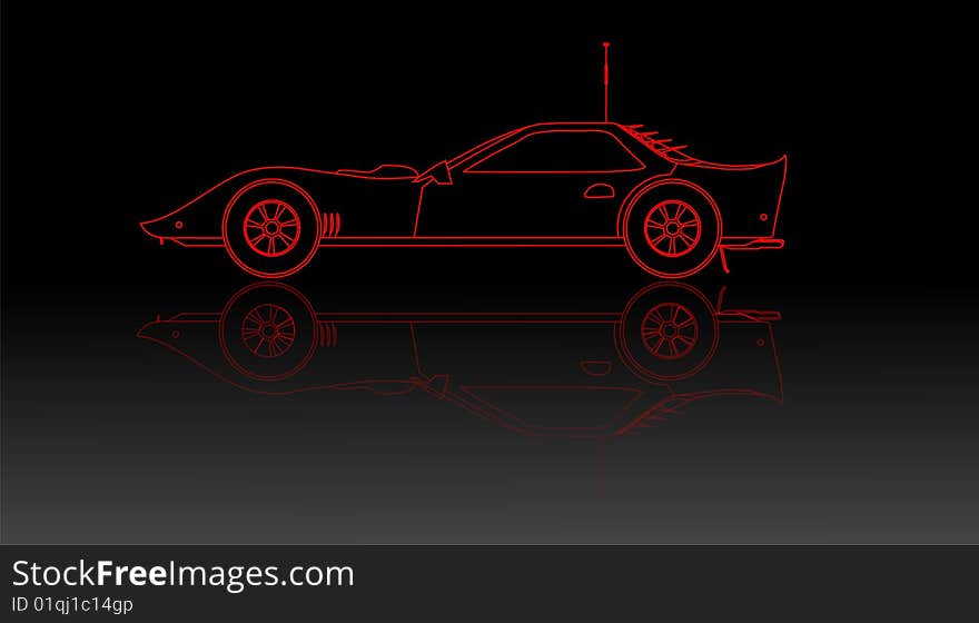 Car drawn with red lines. Car drawn with red lines