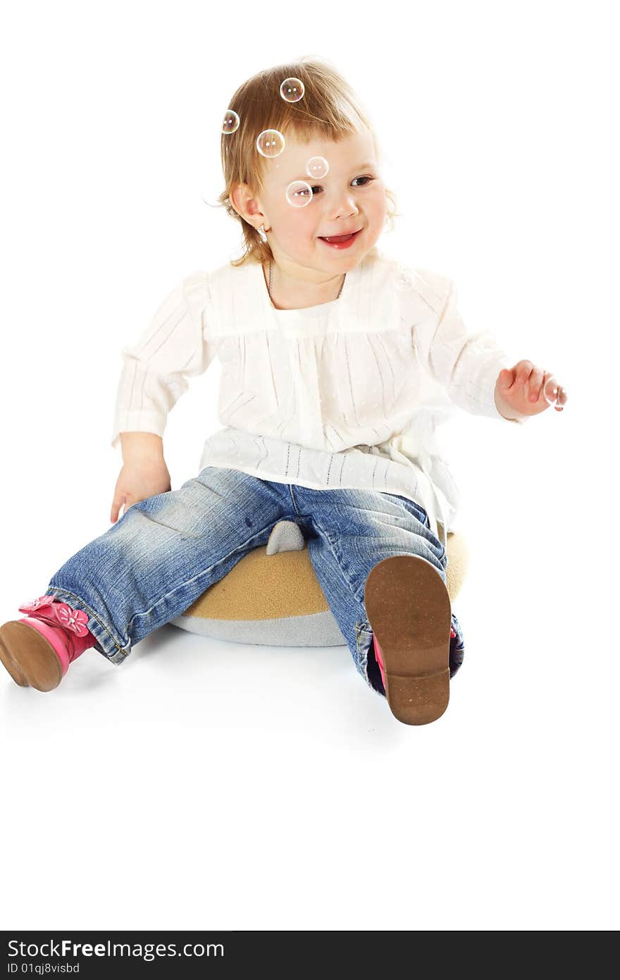 Little funny girl on white background