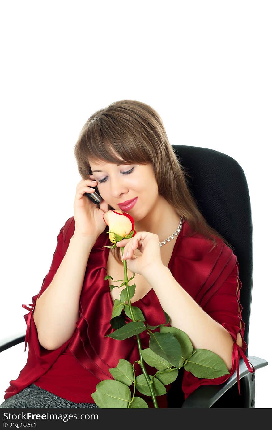 Young business woman on white background