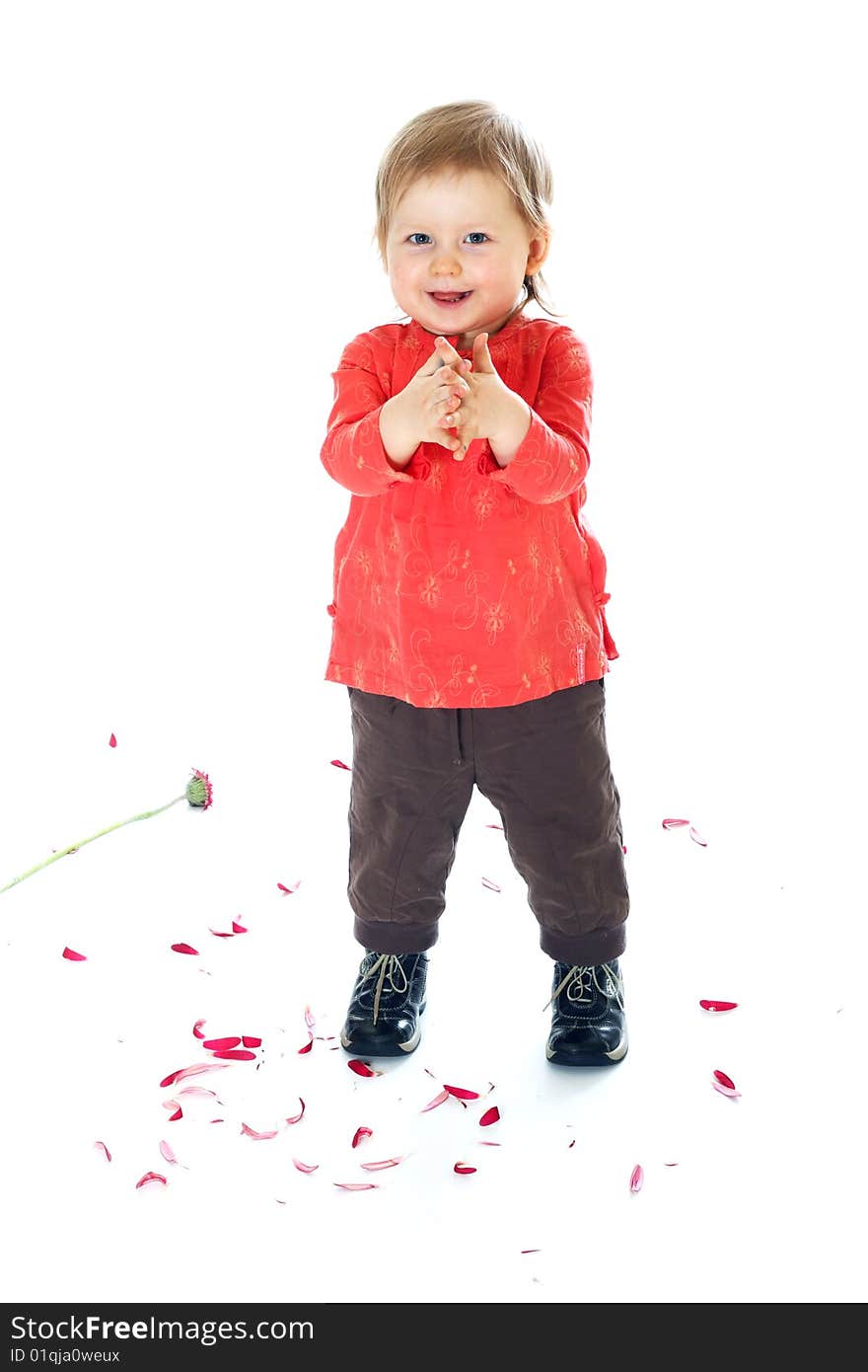 Little funny girl on white background