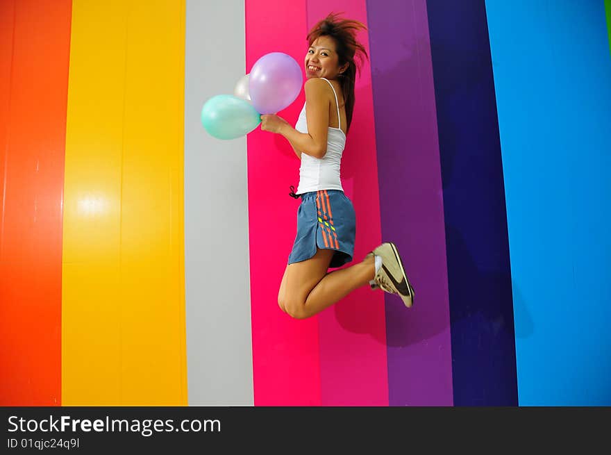 Young Asian Woman Holding Balloon Getting Ready For Party. Young Asian Woman Holding Balloon Getting Ready For Party.