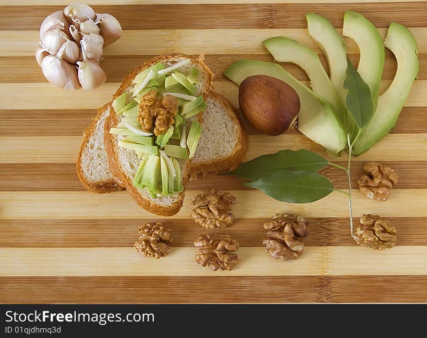 Avocado with a garlic and walnuts. Avocado with a garlic and walnuts