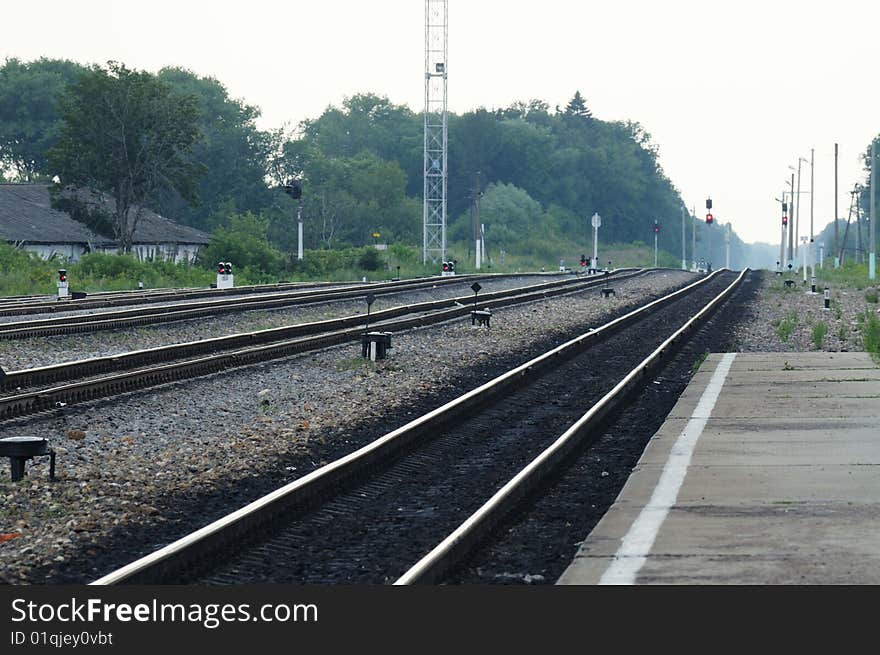 Railway track leading far onward. Railway track leading far onward