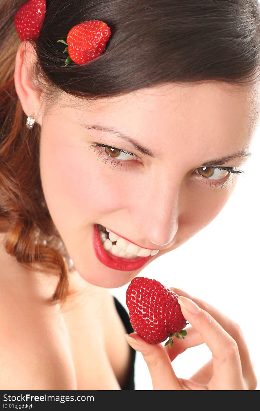 young woman eating fresh strawberry. young woman eating fresh strawberry