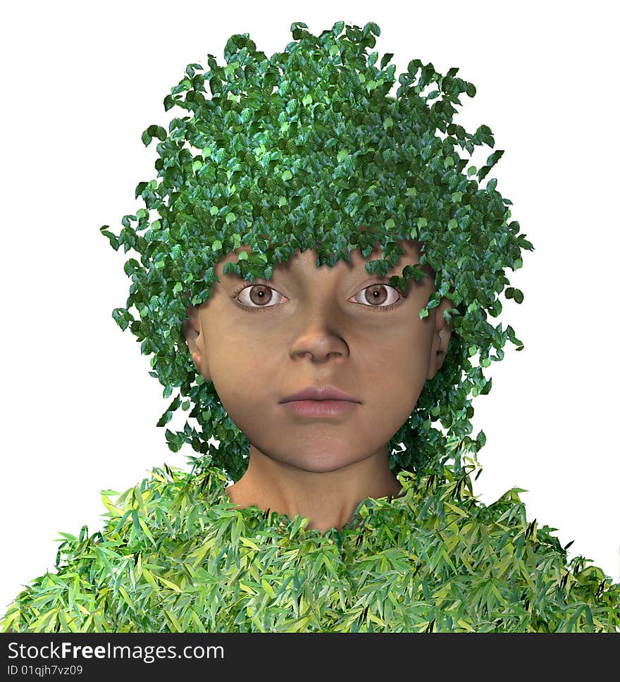 Child with hair made of leaves. Child with hair made of leaves