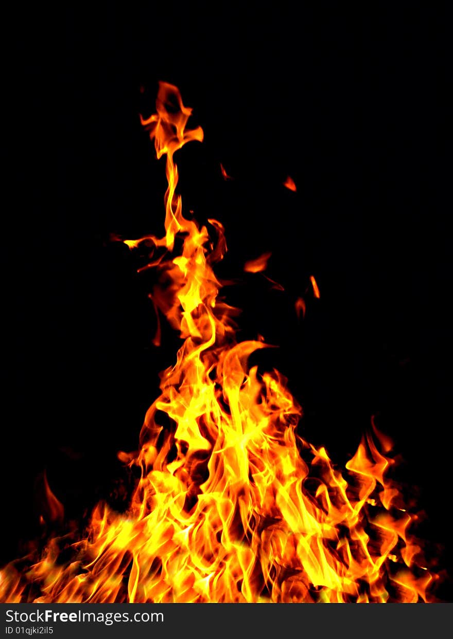 Fiercy flaming bonfire in the dark. Fiercy flaming bonfire in the dark