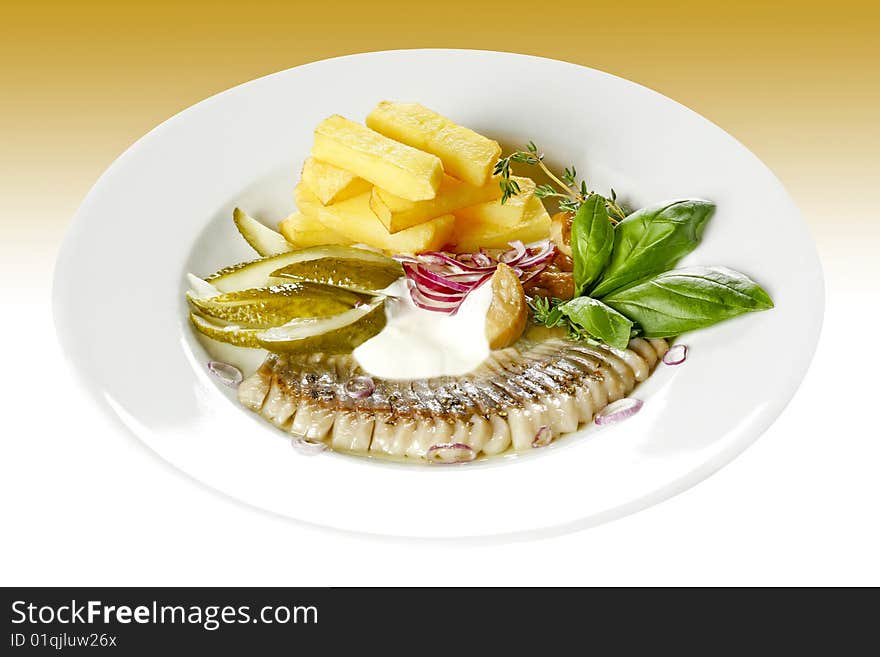 Herring started with vegetables and potato. Herring started with vegetables and potato