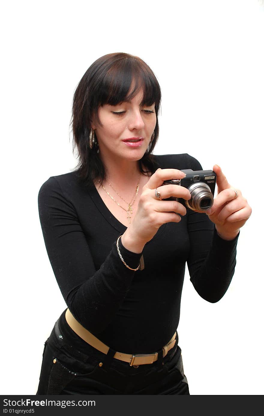 Brunette woman photographed on a white background. Brunette woman photographed on a white background