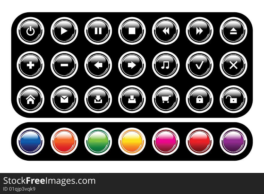 Set of glossy icons on black background