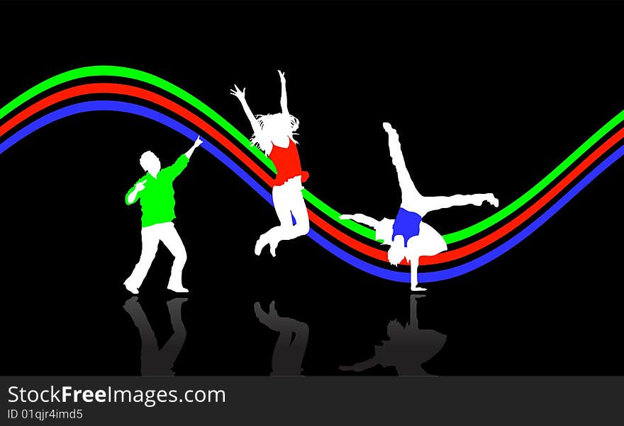 Dancing people with reflection, vector illustration. Dancing people with reflection, vector illustration