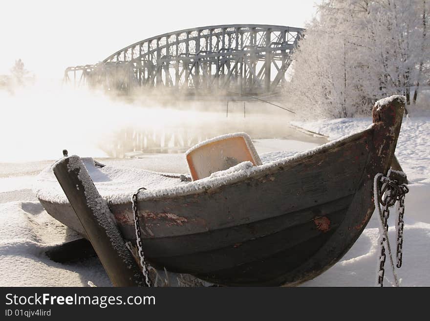 Very cold day, view over a river in Finland