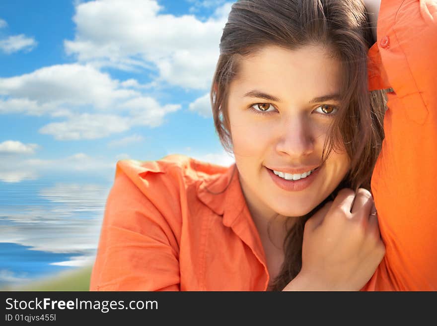 Woman closeup portrait on the sea