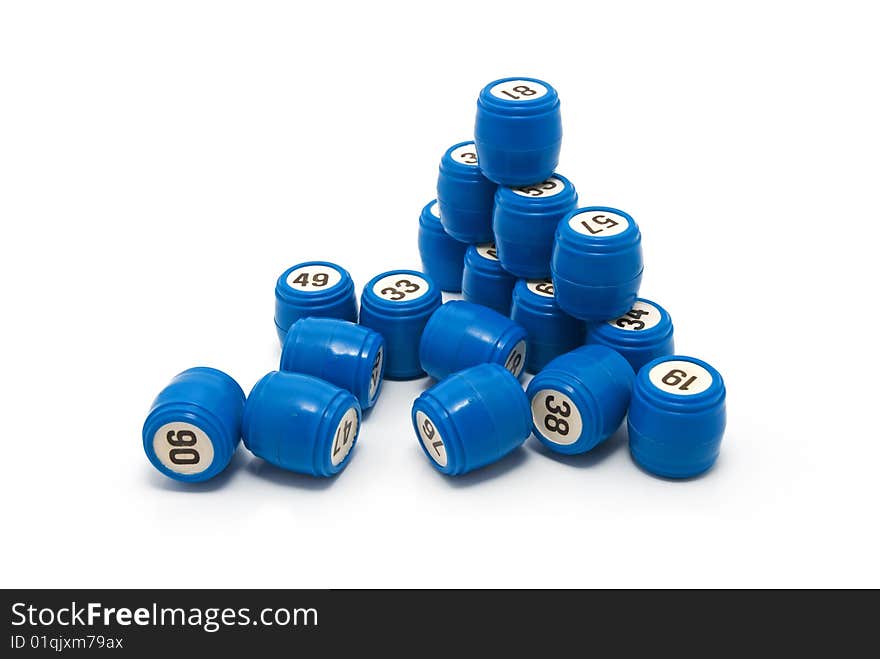 Blue barrels Lotto, gambling, white background