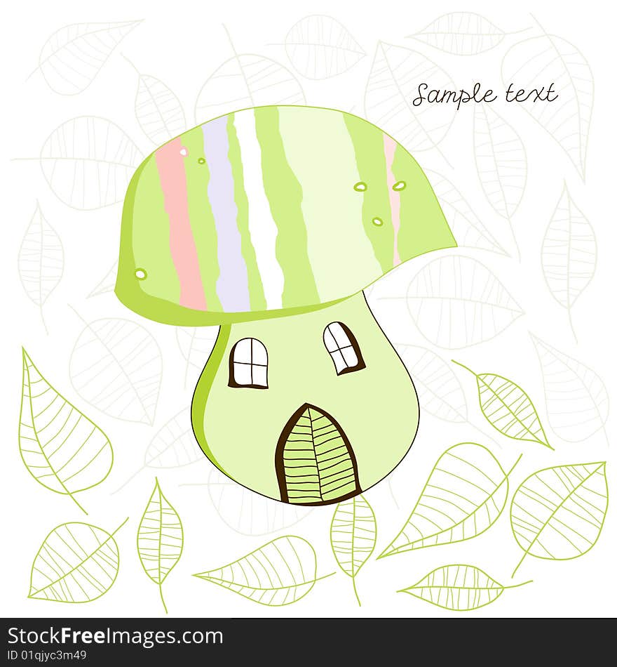 Illustration with mushroom-house