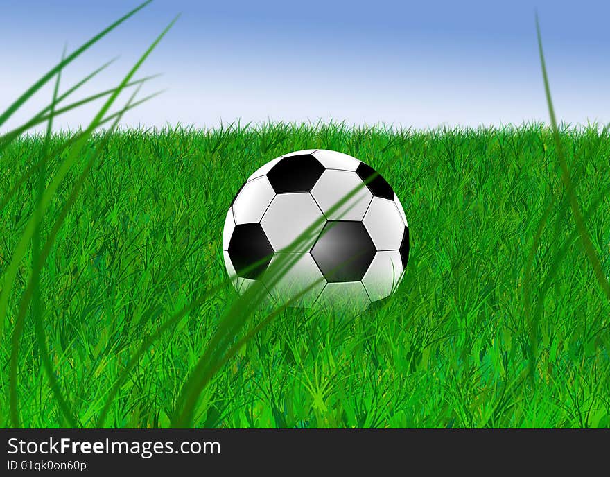 There is a football on a green grass