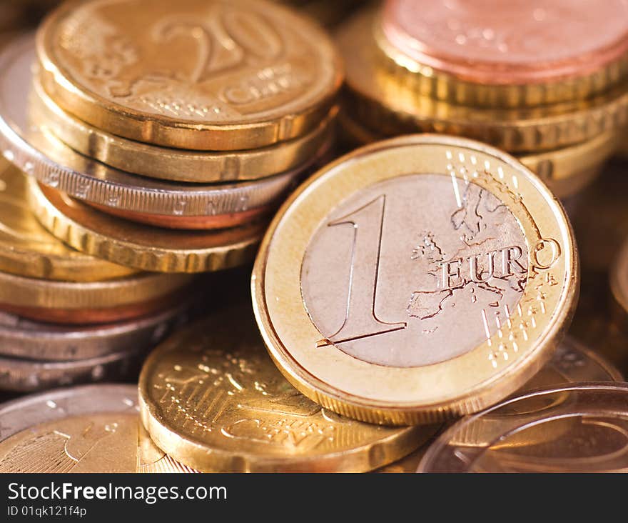 Euro coins, shallow depth of field