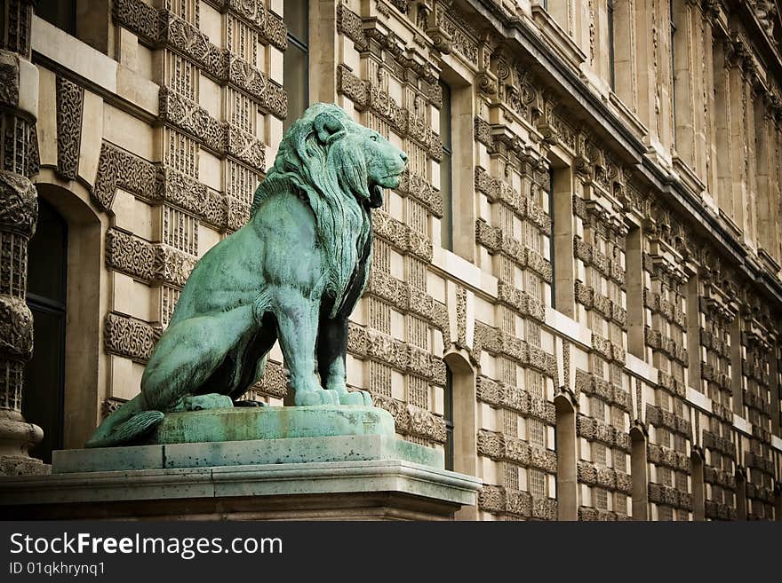 A view of the "Porte Des Lions" at the Louvre museum in Paris, France.