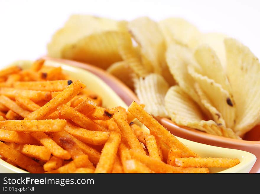 Shot of kind of snacks isolated on white background. Shot of kind of snacks isolated on white background