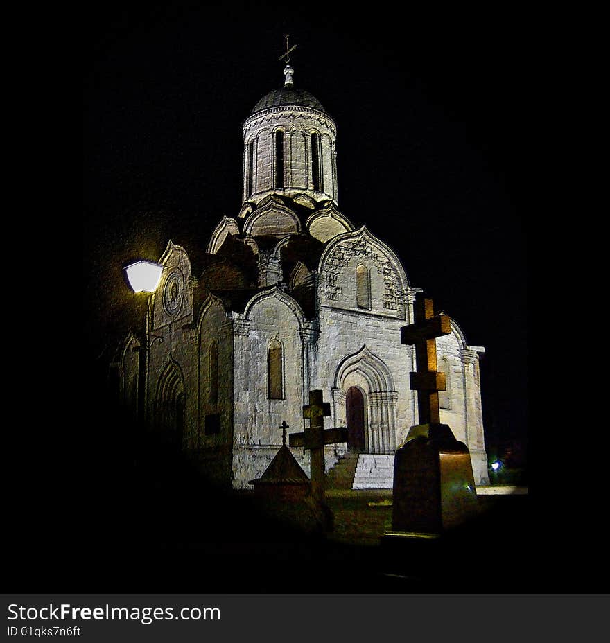 Russia, Moscow, the Orthodox church at night.