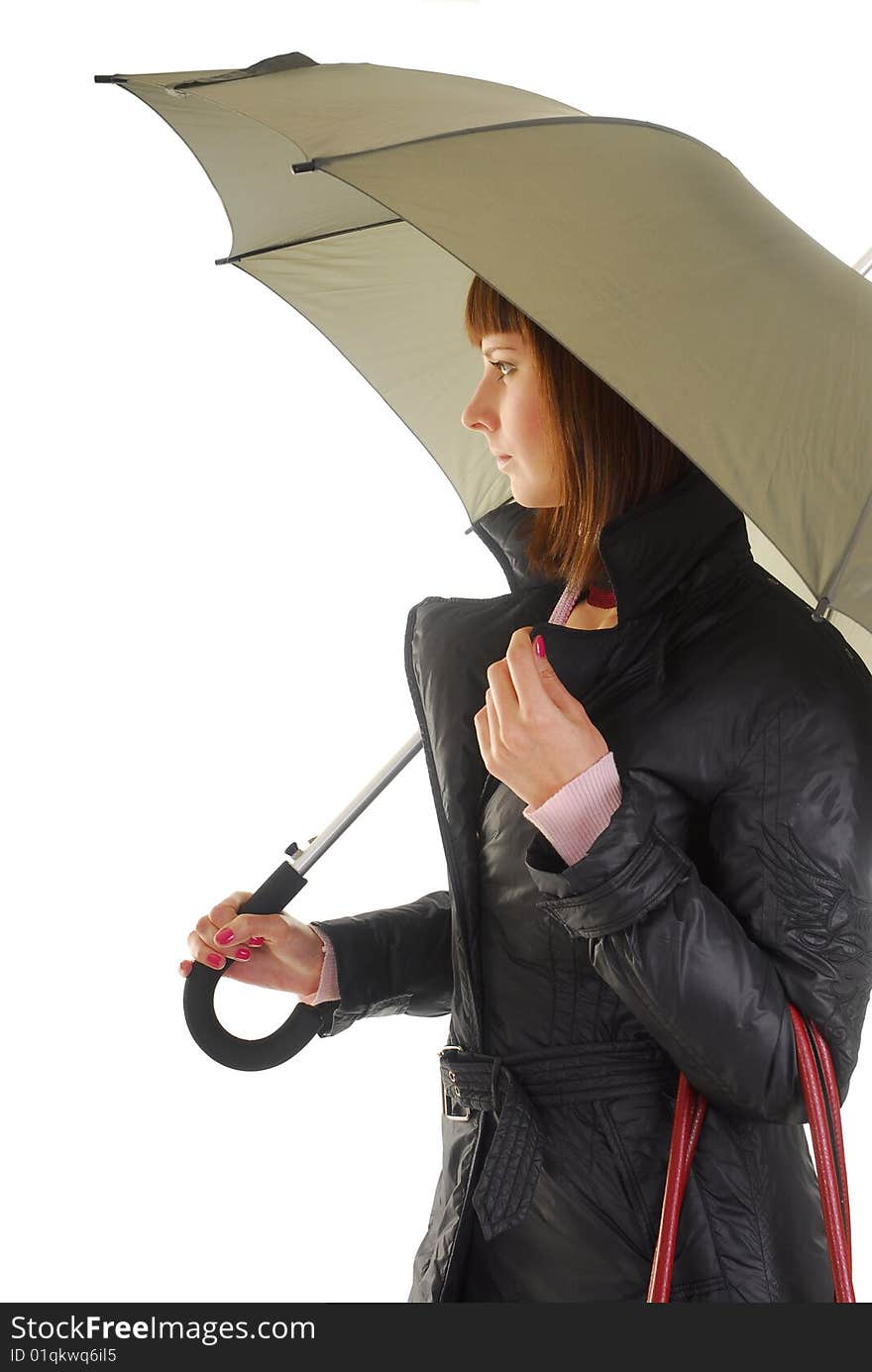 Woman In Coat Under Umbrella