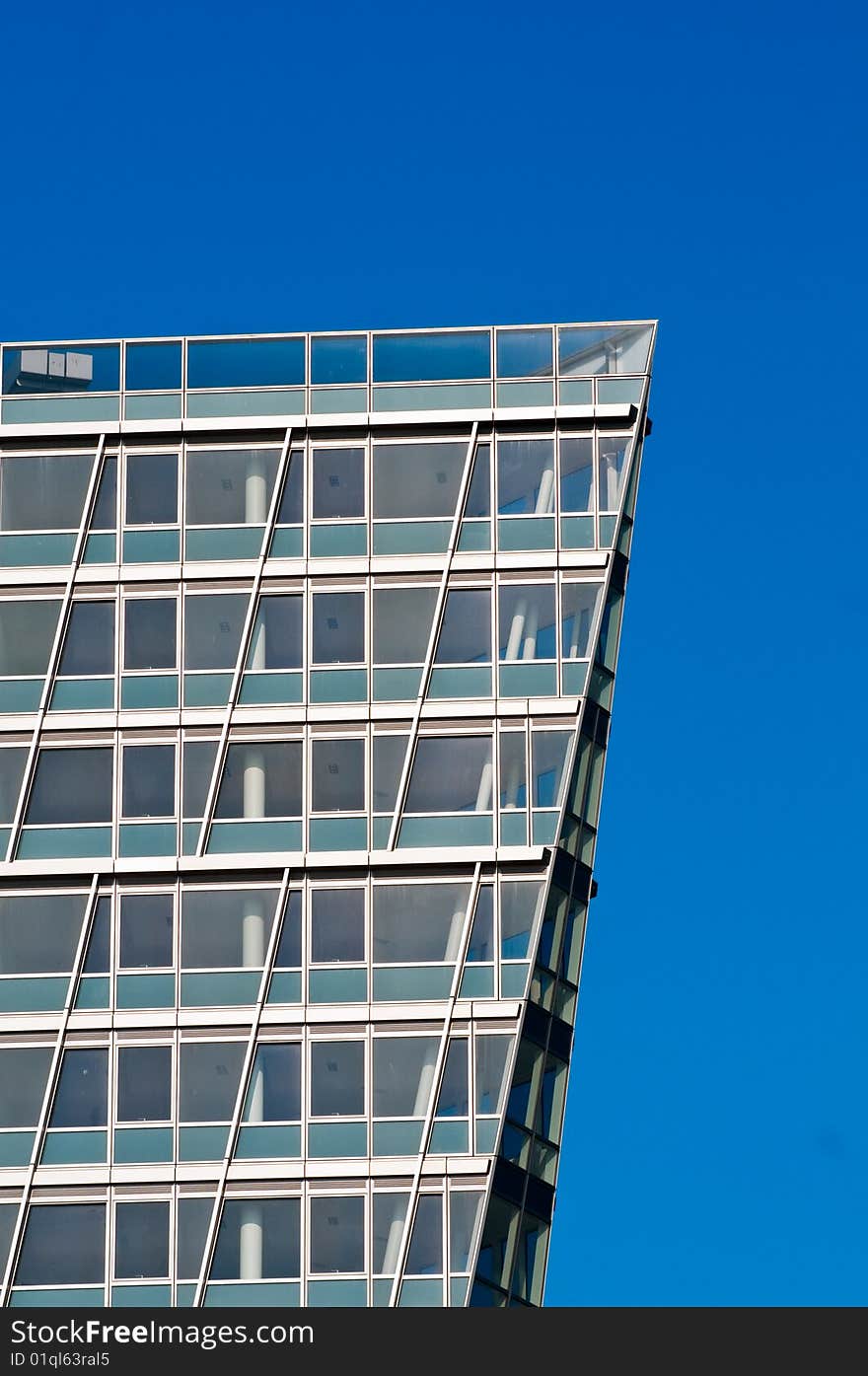 Apartment building in Liverpool with blue sky as background