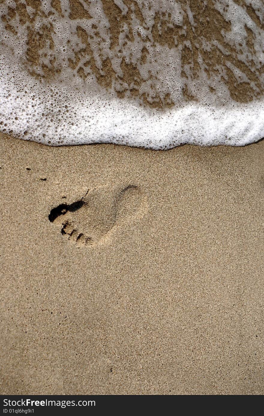 Footprint in the sand along the shore. Footprint in the sand along the shore