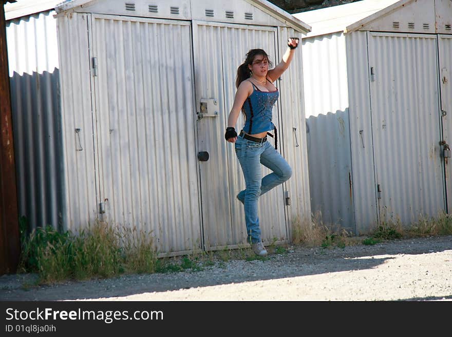 Teen Girl On Grunge Background