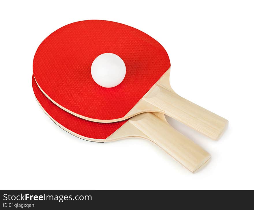 Tennis racket and ball isolated on white background