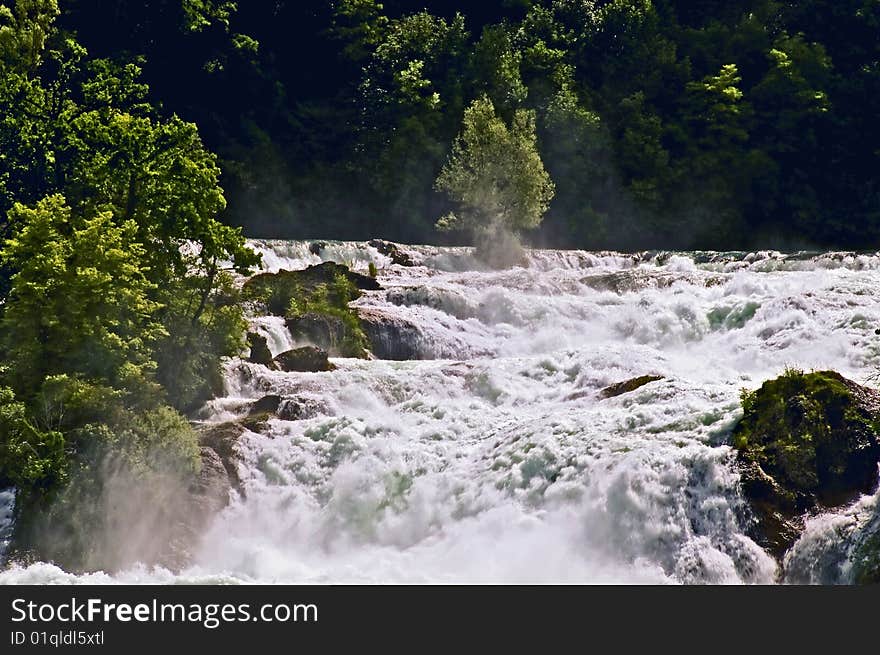 Famous waterfall near Schaffhausen; Switzerland. Famous waterfall near Schaffhausen; Switzerland