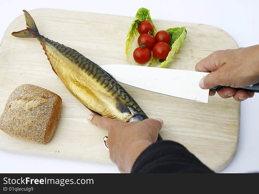 A fresh smoked Mackerel preparing for lunch