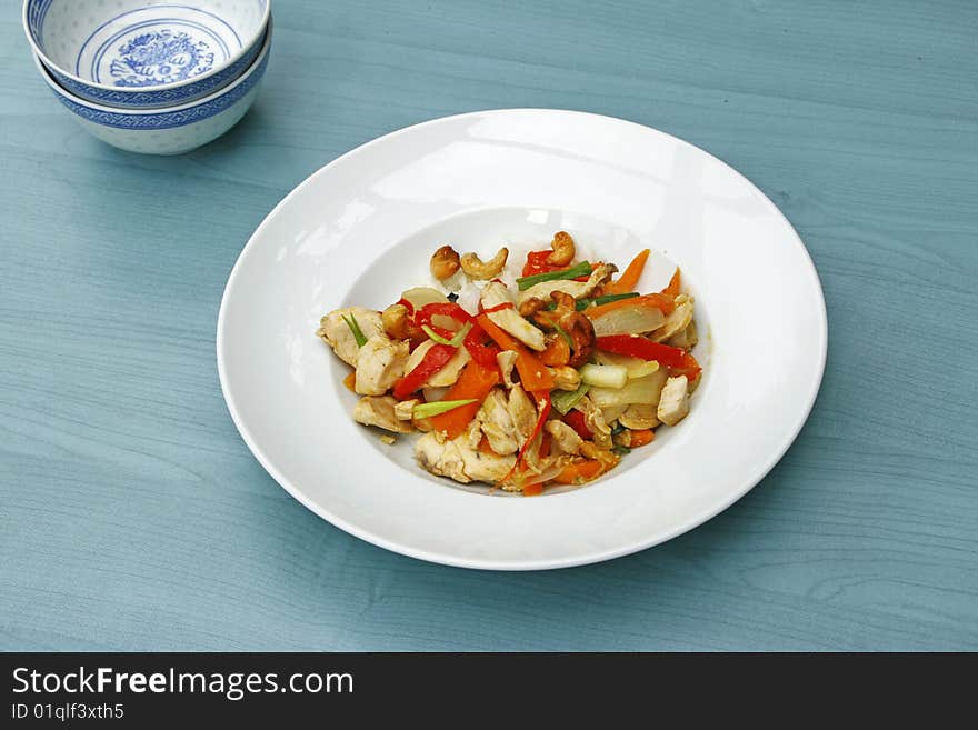 Vegetables from the wok with chicken. Vegetables from the wok with chicken