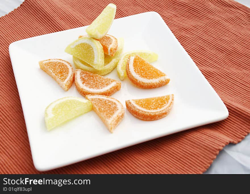 Sweets from jelly, citron an orange