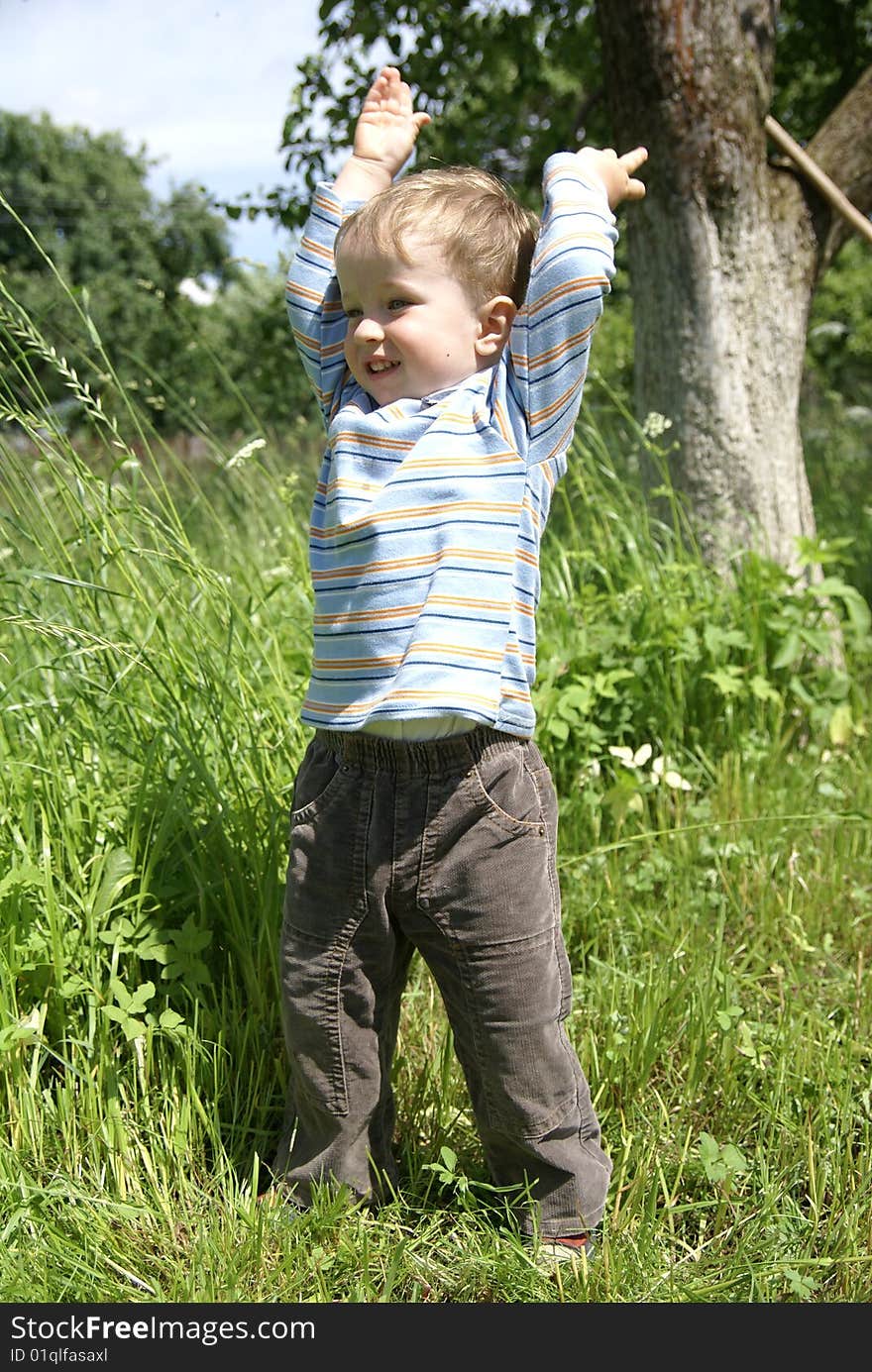 Boy above the grass in the garden. Boy above the grass in the garden