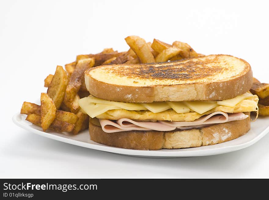 Tasty sandwich of ham and cheese omelet