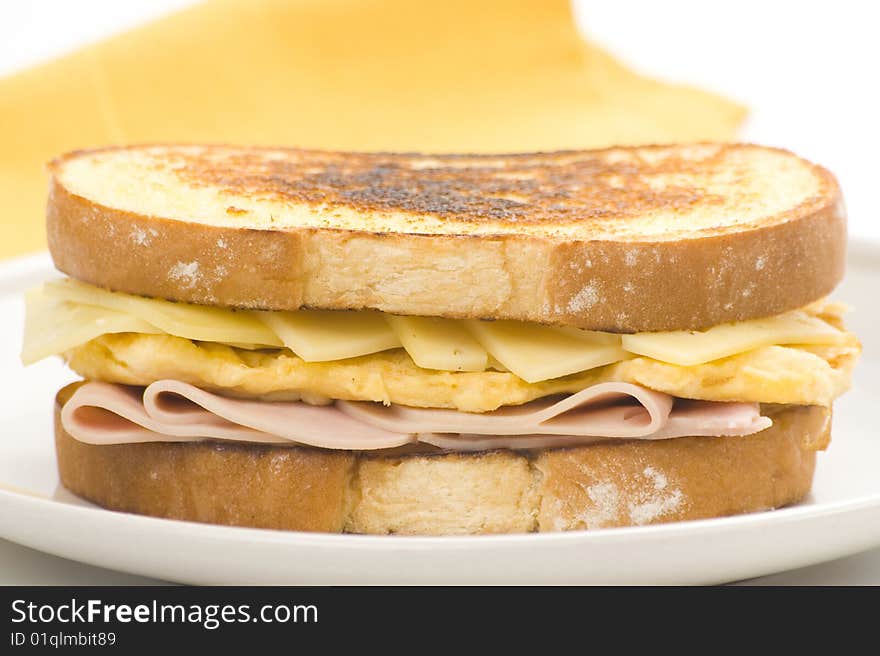 Tasty sandwich of ham and cheese omelet