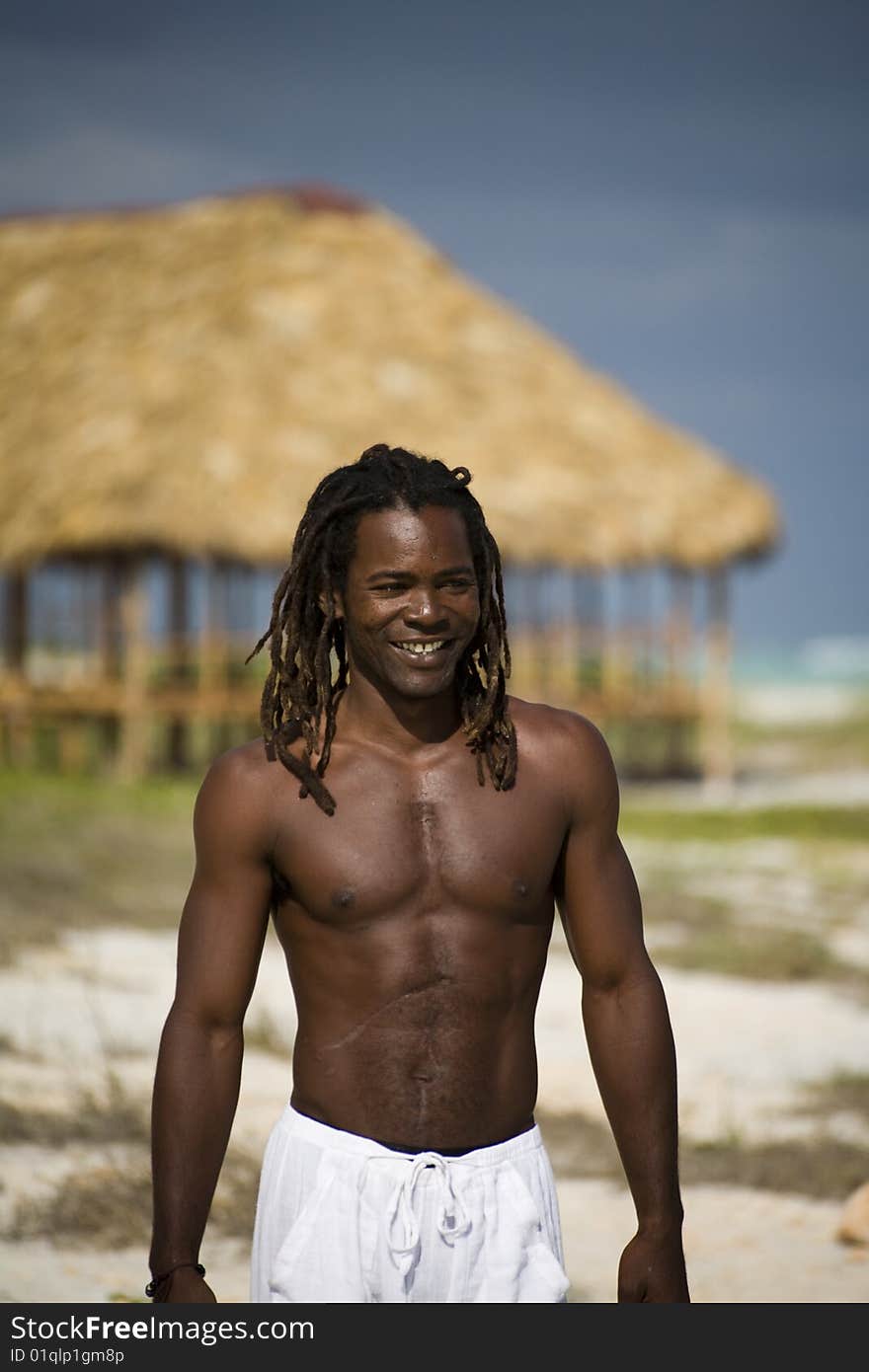 Man walking on the beach in cuba