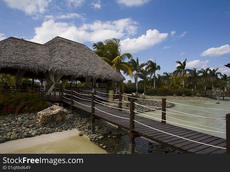 Resort hotel in cuba near the sea over blue sky