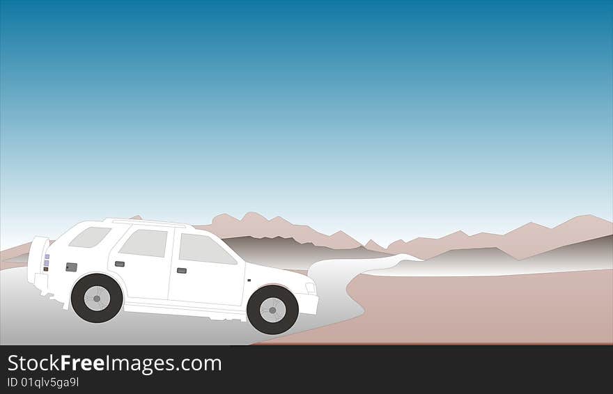 Cartoon illustrations, mountain road driving in the car. Cartoon illustrations, mountain road driving in the car.