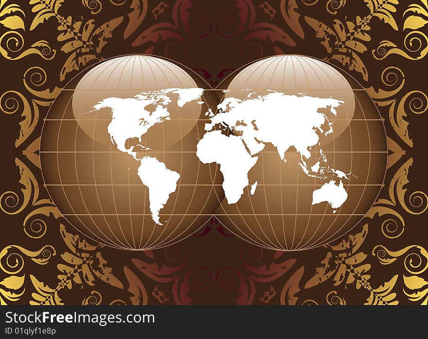 Map of the world on the abstract background