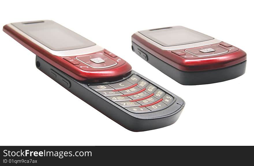 Modern clamshell phone isolated on a white background