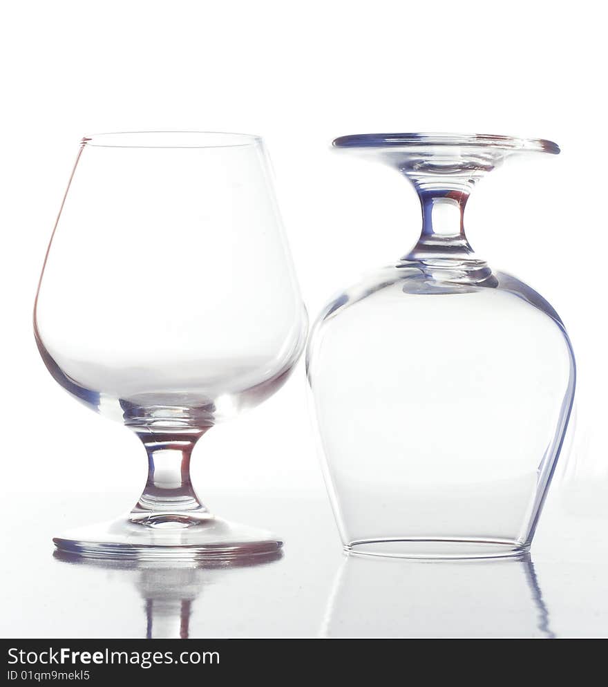 Two empty wine glasses