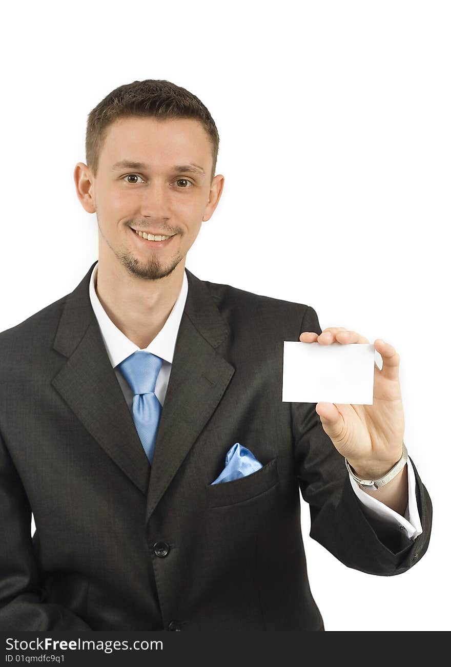 Businessman with white card