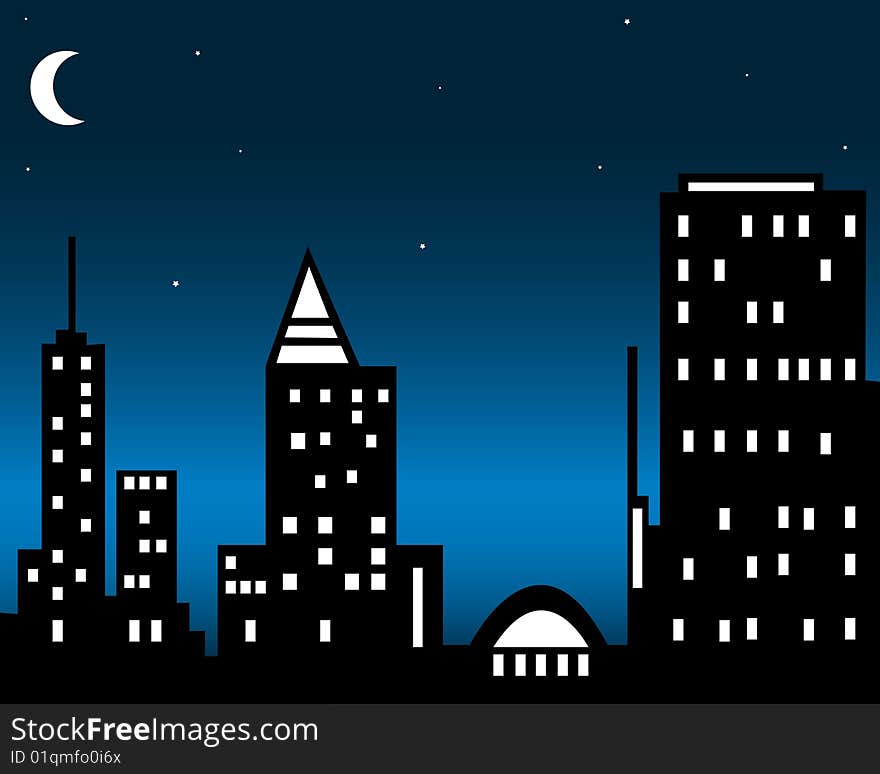 Illustracion of city.Blue skyline. Illustracion of city.Blue skyline